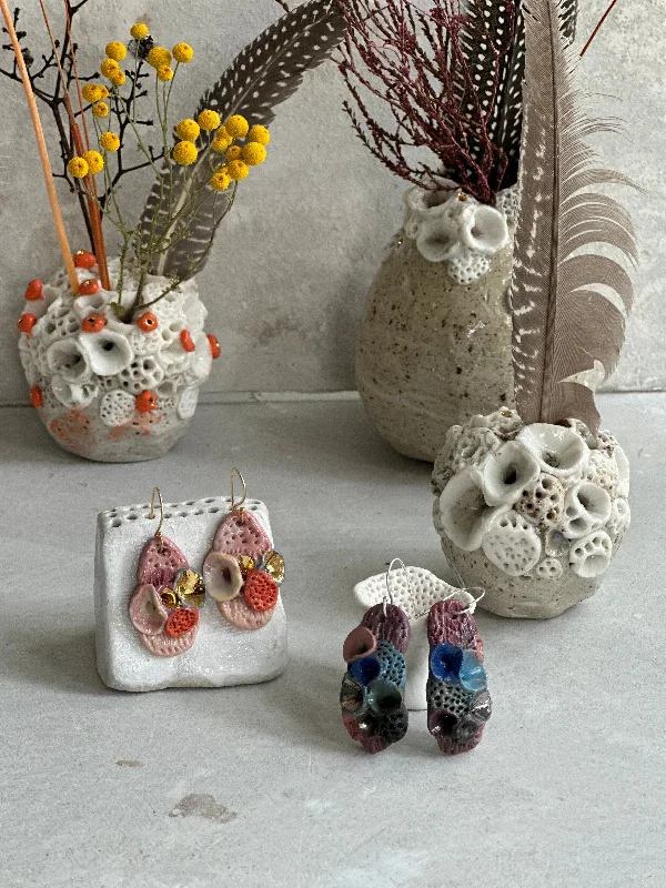 Geometric earrings for bold fashion choices-Hand made porcelain ‘rock coral’ Earrings