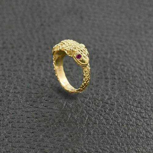 Engagement rings with intricate settings-Lizard Ring with Ruby Eyes