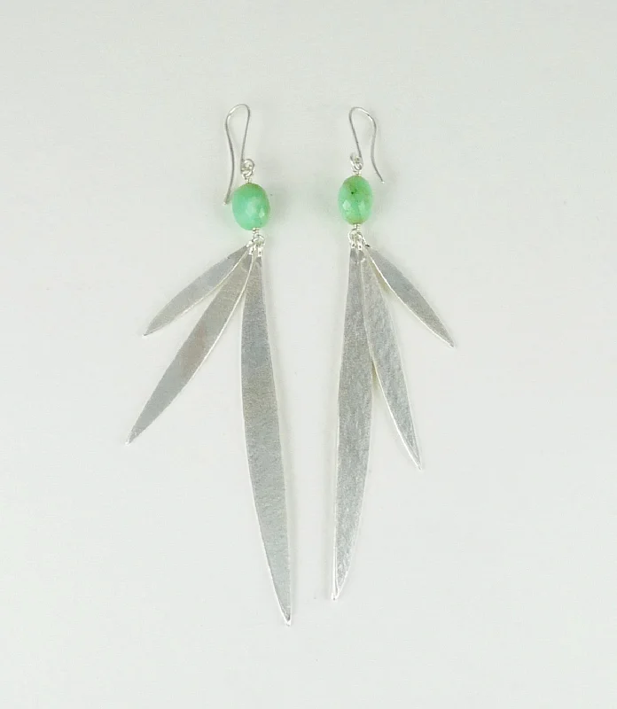 Custom earrings for your favorite sports team-Lily Long Leaf Earrings with Gemstone