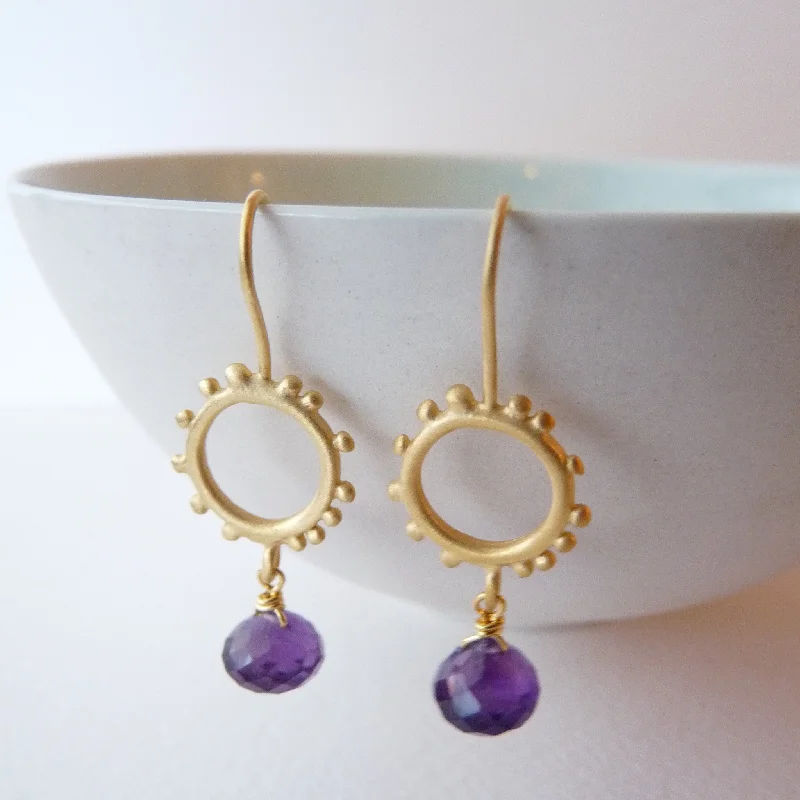 Flower-shaped earrings for a delicate touch-Small Granulation Hooks With Gemstone Drop