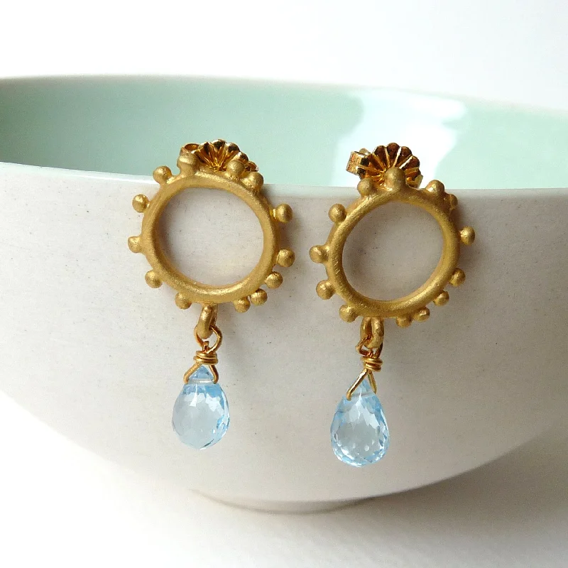 Bold gemstone earrings for standout style-Small Granulation Studs With Gemstone Drop