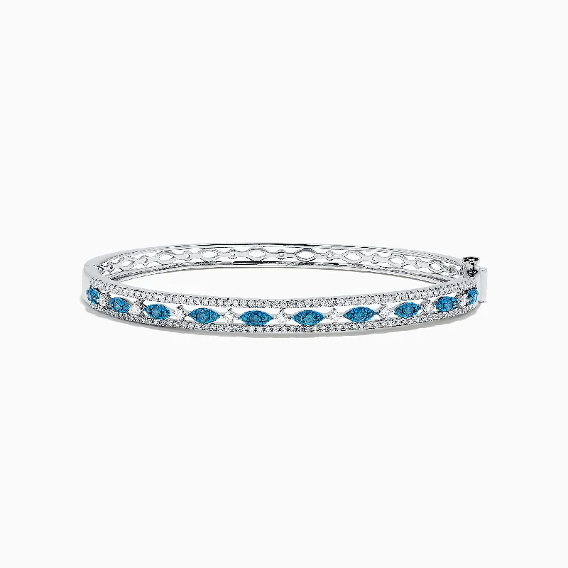 Men's bracelets with bold designs-Bella Bleu 14K White Gold Blue and White Diamond Bangle, 1.27 TCW