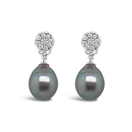 Custom geometric earrings for artistic flair-Tahitian Pearl & Diamond Earrings