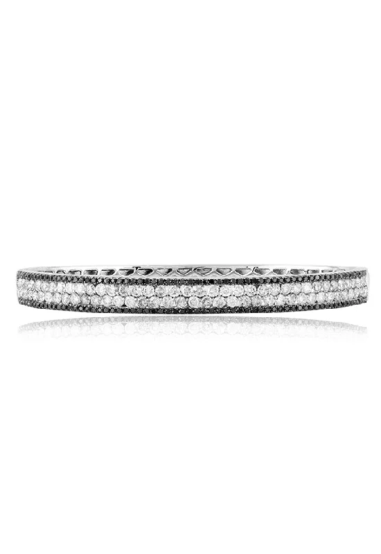 Adjustable cord bracelets for a custom fit-14K White Gold Black and White Diamond Bangle, 3.42 TCW