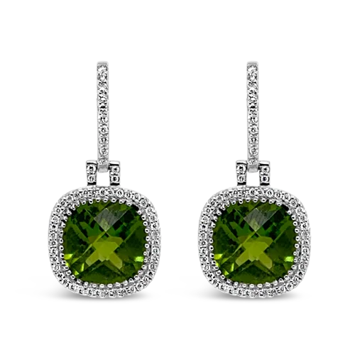 Elegant pearl earrings for weddings and celebrations-Peridot & Diamond Dangle Earrings