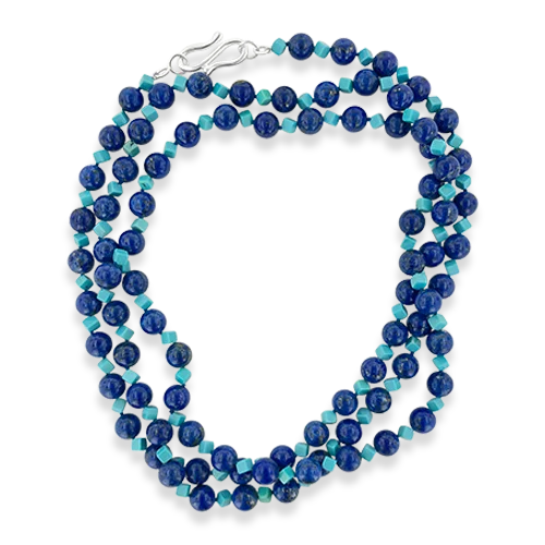 Luxury gold necklaces for high-end fashion-Lapis & Turquoise Bead Necklace