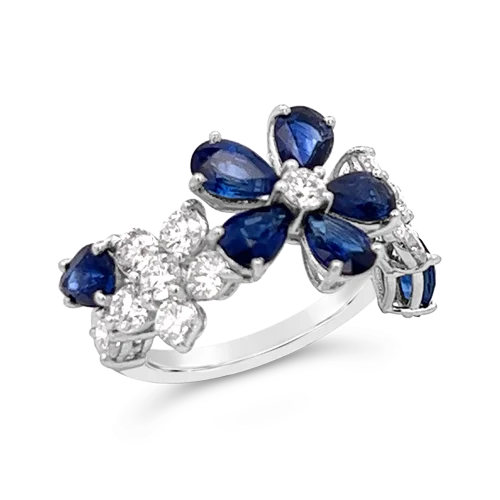 Handcrafted rings for a personalized touch-Sapphire & Diamond Flower Ring