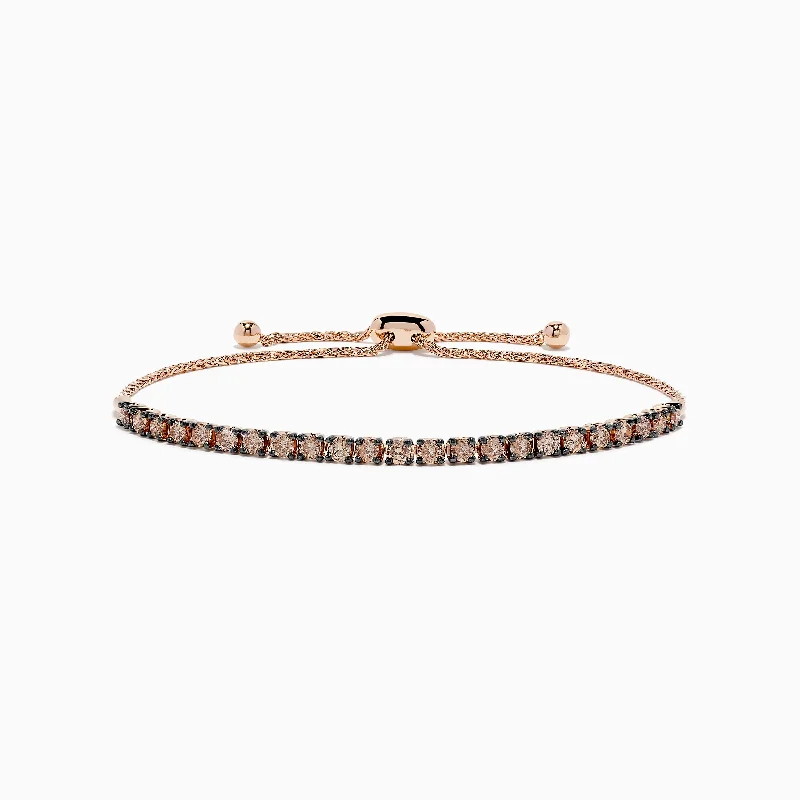 Personalized cuff bracelets with engraved messages-14K Rose Gold Espresso Diamond Bolo Bracelet 1.35 TCW