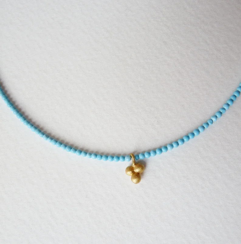 Geometric pendant necklaces for modern flair-Delicate Granulation Beaded Turquoise Necklace