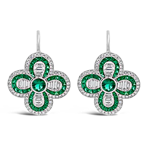 Butterfly-shaped earrings for a playful touch-Emerald & Diamond Clover Shaped Earrings