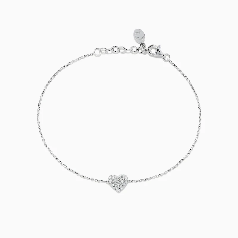 Handmade friendship bracelets for meaningful gifts-925 Sterling Silver Diamond Heart Bracelet