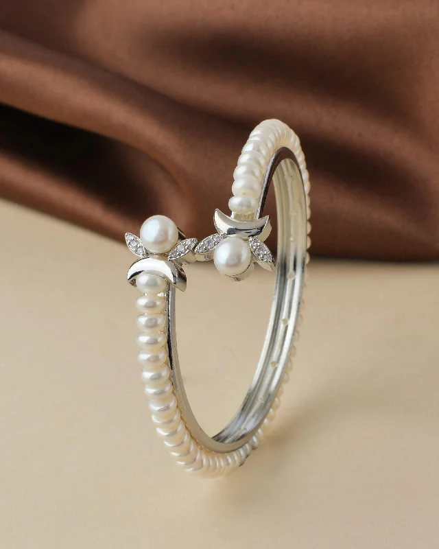 Modern silver bangles for a sleek look-Classy White Pearl Bangle