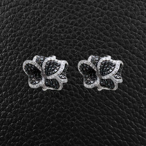 Personalized earrings with birthstones-Black & White Diamond Flower Earrings