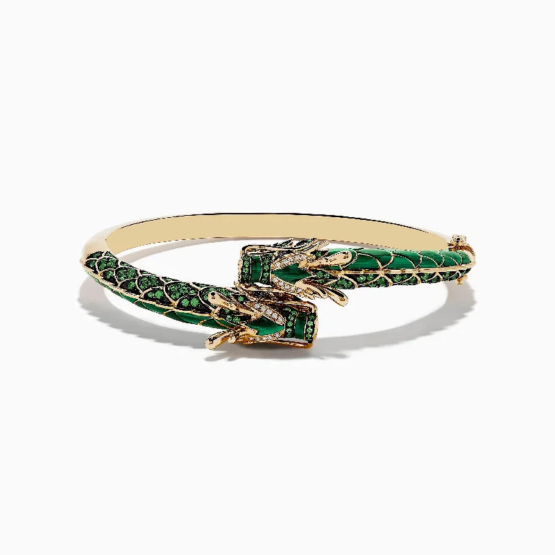 Gemstone bangle bracelets for colorful elegance-14K Yellow Gold Malachite, Tsavorite and Diamond Dragon Bangle