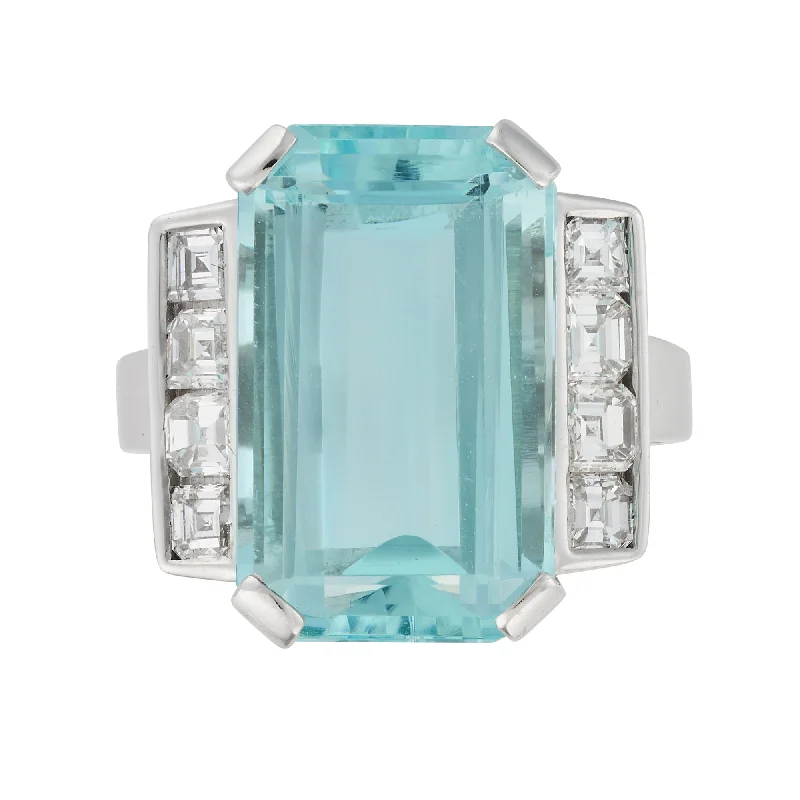 Stackable rings for customizable combinations-70s Aquamarine Platinum Ring