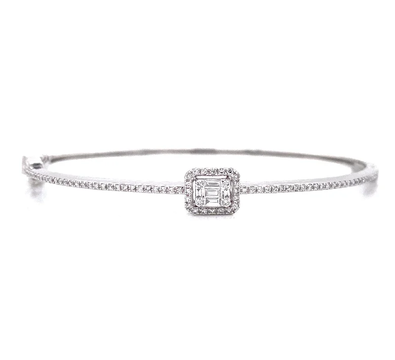 Boho-style bangles for a free-spirited look-14K White Gold Round + Baguette Diamond Bangle