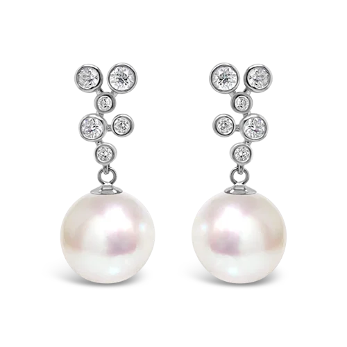 Personalized earrings with birthstones-South Sea Pearl & Diamond Earrings