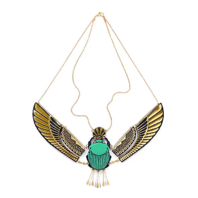 Floral necklaces for nature-inspired designs-WINGED SCARAB . necklace