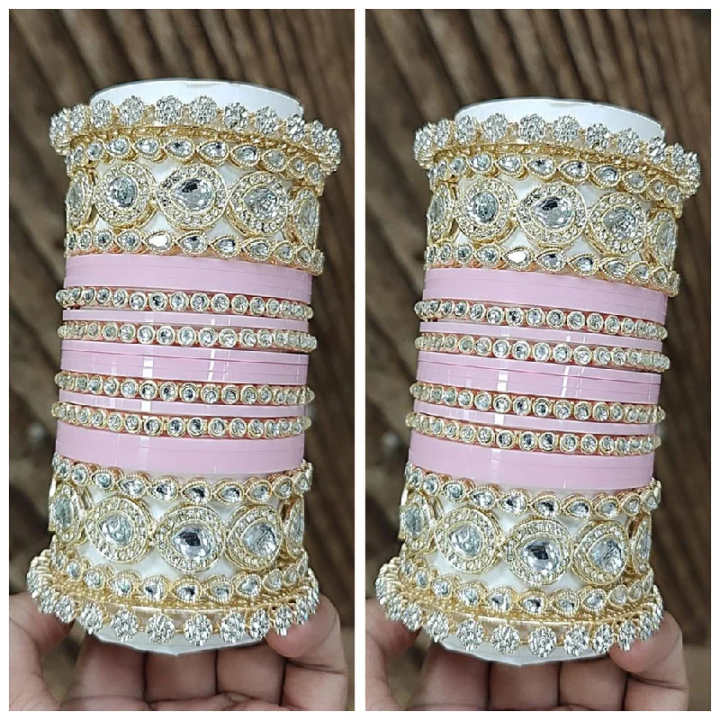 Indian-inspired bangles for traditional style-Pooja Bangles Gold Plated Kundan Stone Acrylic Bangles Set