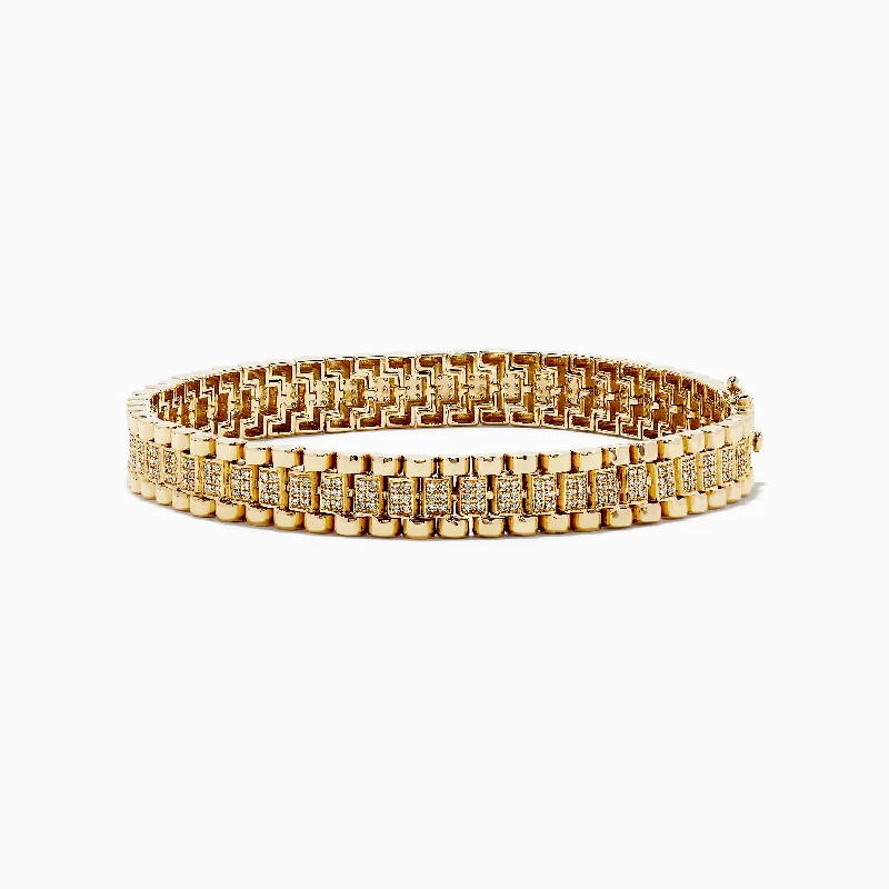 Elegant bangle bracelets for sophisticated style-Men's 14K Yellow Gold Diamond Chain Link Bracelet