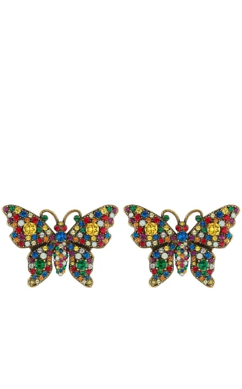 Pearl earrings for weddings and formal events-Crystal Studded Butterfly Earrings