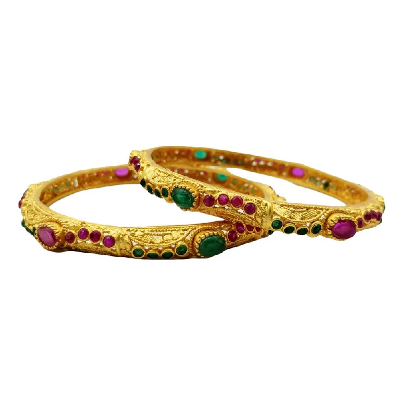 Personalized engraved bangles for sentimental gifts-Choice Gold Plated Pota Stone Bangles Set