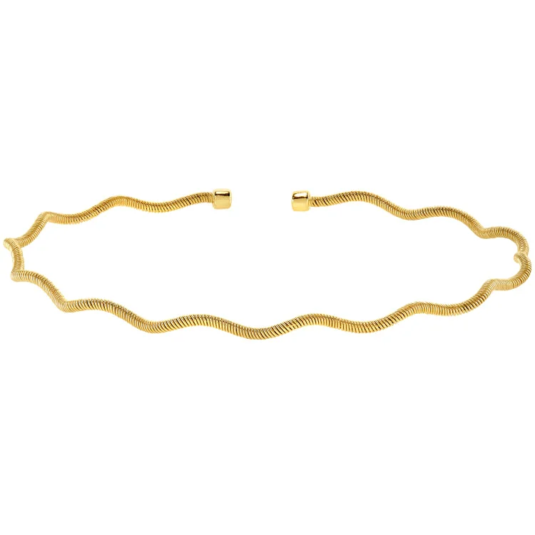 Stackable bracelets for a customizable style-Gold Finish Sterling Silver Thin Wavy Cable Cuff Bracelet