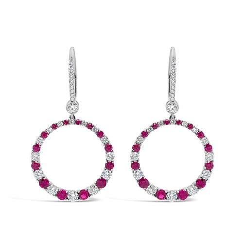 Modern ear cuffs for cutting-edge fashion-Ruby & Diamond Circle Dangle Earrings