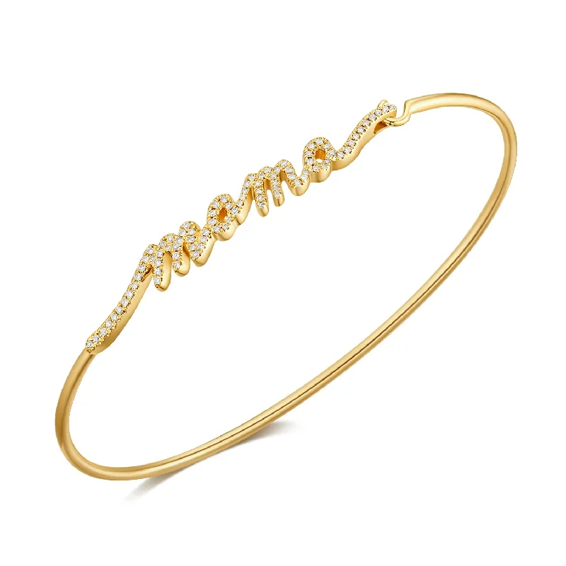 Personalized name bangles for unique accessories-14K Yellow Gold Diamond Mama Bangle