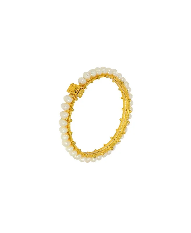 Bangles with intricate detailing for unique flair-Pretty Real Pearl Bangle