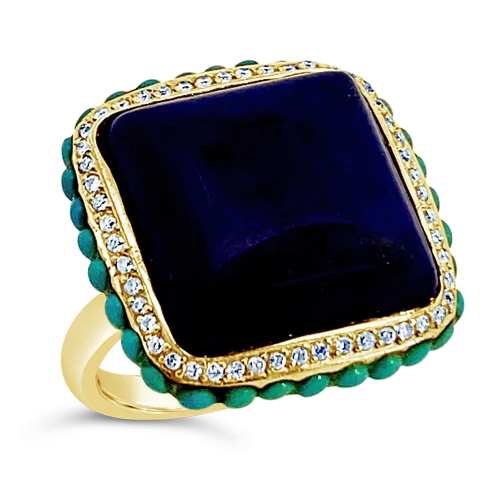 Custom signet rings for a personalized look-Lapis, Turquoise & Diamond Ring