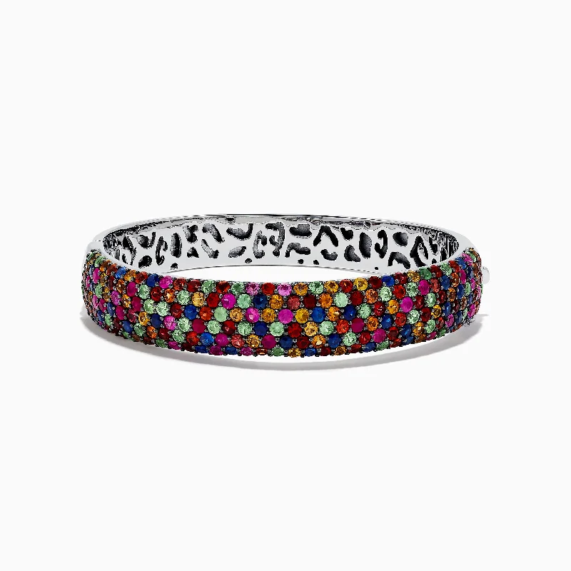 Unique statement bracelets for fashion-forward looks-925 Sterling Silver Multi Sapphire Bangle