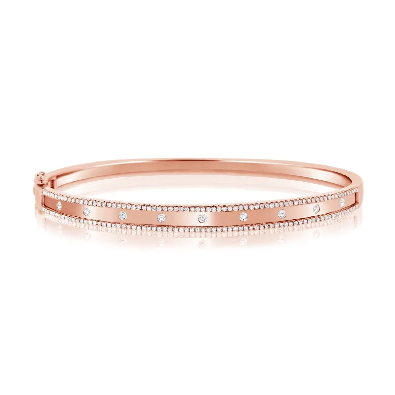 Chic metal bangles for sophisticated fashion-14K Rose Gold Diamond Border Bangle