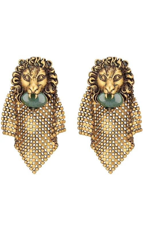 Handcrafted earrings with unique patterns-Lion Head Mesh Earrings