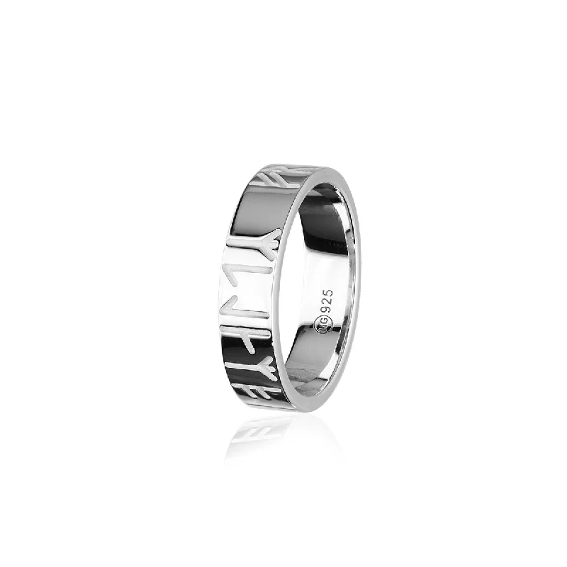 Unique cocktail rings for standout fashion-Runic Silver Ring R262