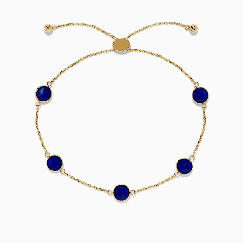 Custom engraved bracelets for anniversary gifts-14K Yellow Gold Lapis Lazuli Bracelet, 4.40 TCW