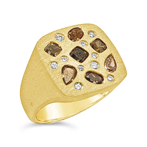 Custom signet rings for a classic look-Fancy Color Diamond & Yellow Gold Ring