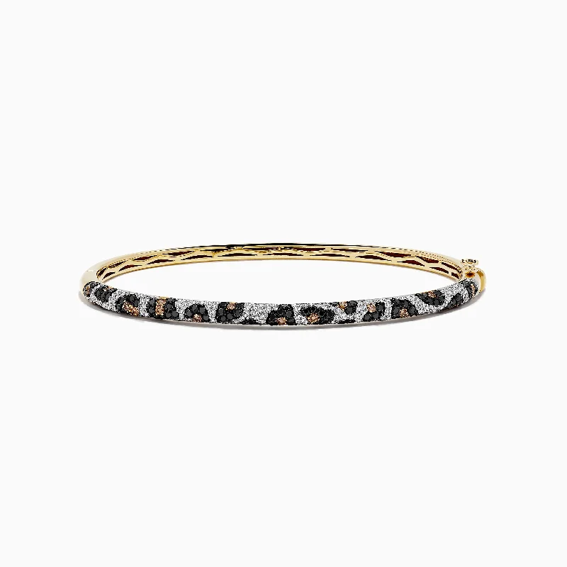 Beaded bracelets for colorful style-14K Yellow Gold Panther Spot Black, Espresso and White Diamond Bangle, 1.48 TCW