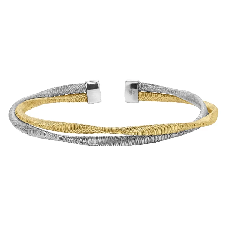 Birthstone bracelets for personalized jewelry-Rhodium Finish and Gold Finish Sterling Silver Loosely Twisted Two Cable Cuff Bracelet