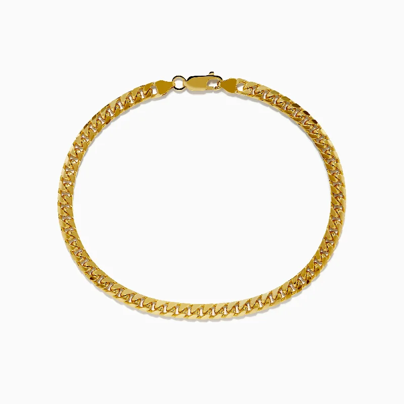 Engraved couple bracelets for matching styles-Men's 14K Yellow Gold 4.5mm Solid Cuban Domed 9" Bracelet