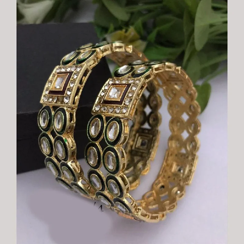 Adjustable wire bangles for unique looks-FS Collections Gold Plated Kundan Stone Meenakari Bangles Set