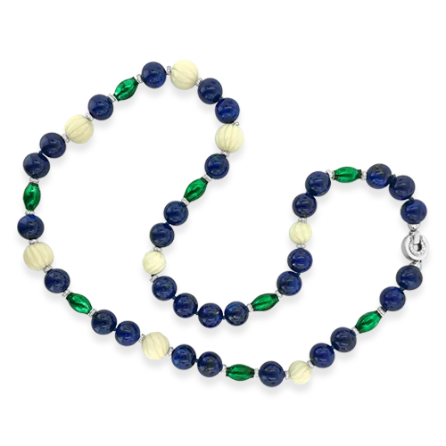 Beaded necklaces for boho-chic style-Lapis & Diamond Necklace