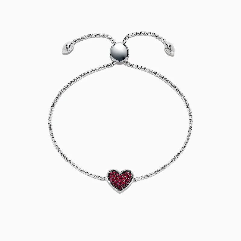 Silver bracelets for everyday wear-925 Sterling Silver Ruby Heart Bracelet, 0.62 TCW