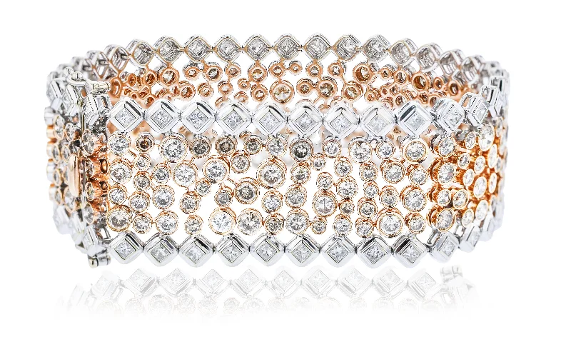 Handwoven bracelets for bohemian-inspired looks-JULEVE 18KT WHITE & ROSE GOLD 17.80CTW DIAMOND WIDE-BEZEL BRACELET