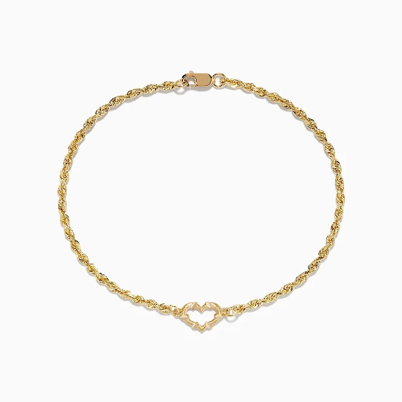 Elegant pearl bracelets for timeless beauty-14K Yellow Gold Open Heart Rope Chain Bracelet 7.5"