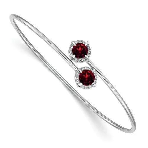 Personalized charm bangles for special occasions-14KT WHITE GOLD .90 CTW GARNET & .12 CTW DIAMOND FLEX BANGLE