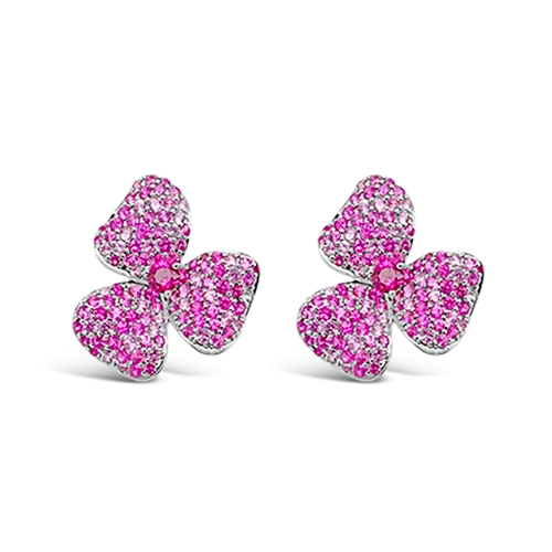 Statement earrings for bold fashion statements-Pink Sapphire Flower Earrings