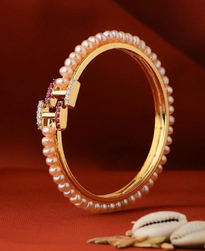 Silver bangles with intricate designs for elegance-Elegant Real Pearl Bangle