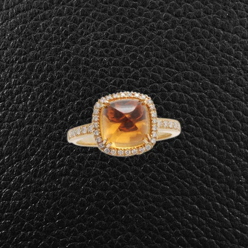 Simple gold rings for understated elegance-Carved Cabochon Citrine & Diamond Ring