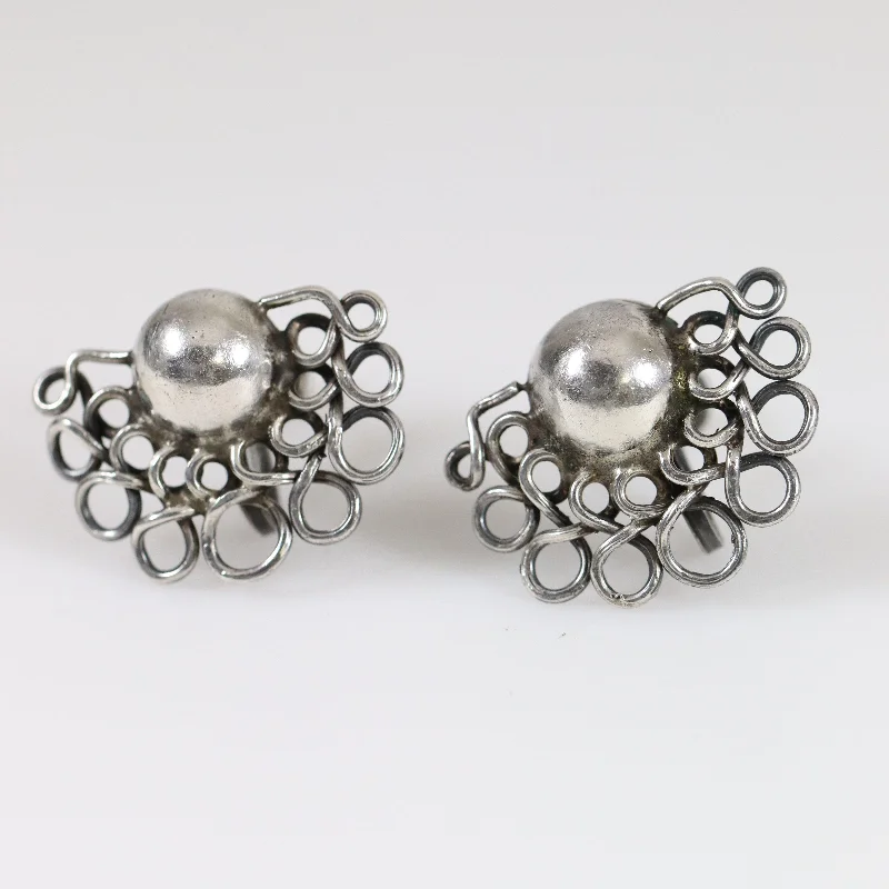 Sparkly stud earrings for adding glamour to your look-Vintage Taxco William Spratling Jewelry | Open Wire and Ball Earrings